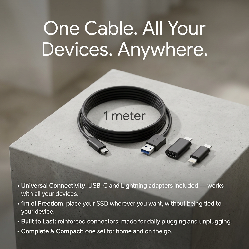 Cable USB-C extra largo — 1 m de libertad de movimiento